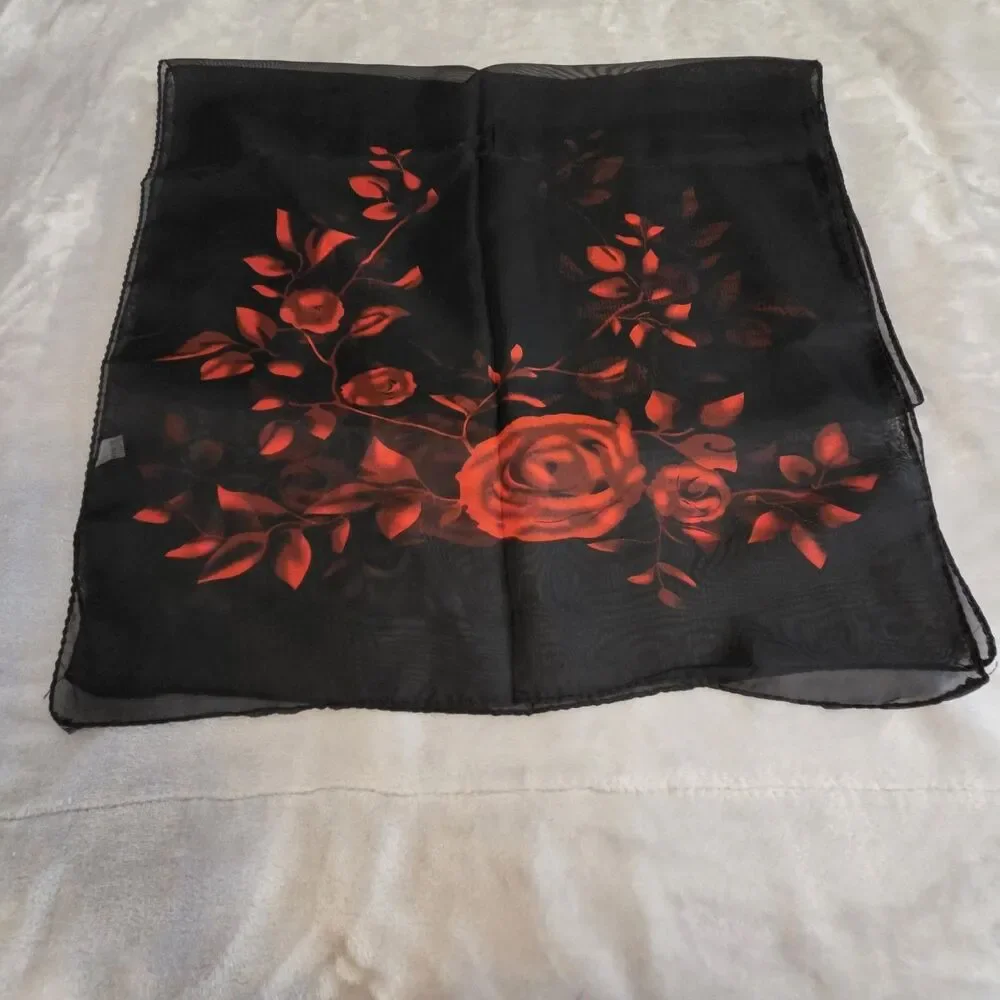 Sheer Black Scarf with Red Roses 19